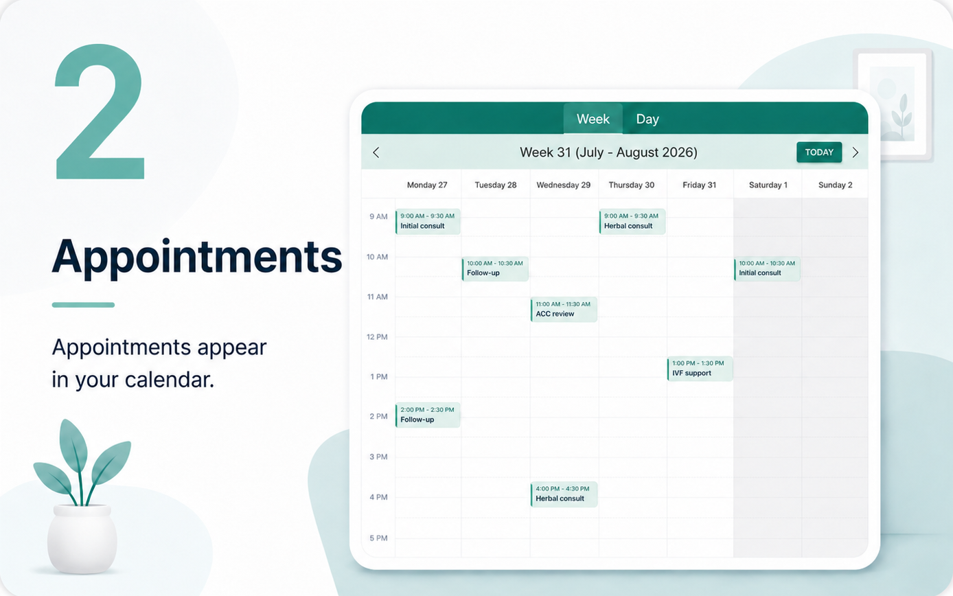 Appointment synced to clinic calendar in XIA