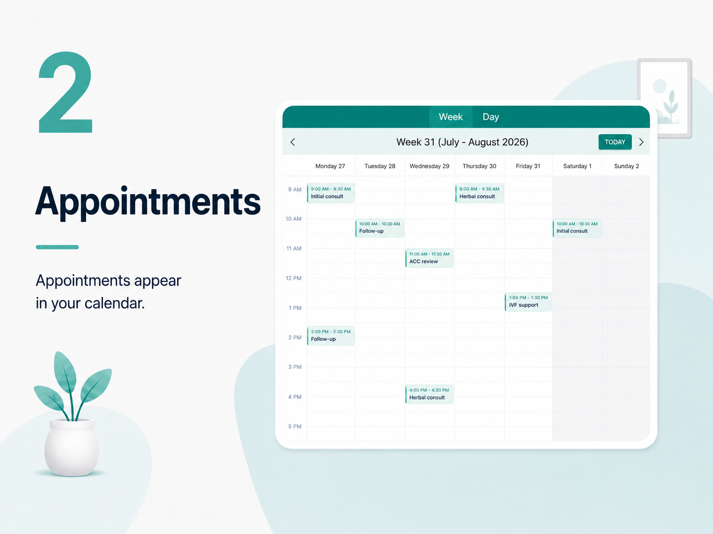 Appointment synced to clinic calendar in XIA